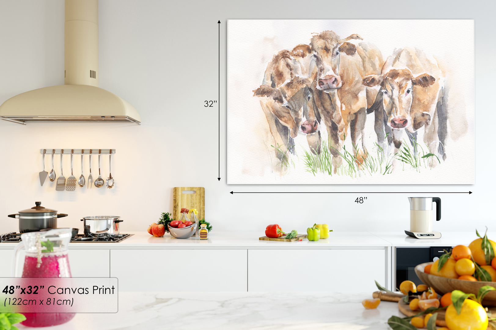 A602 Three Brown Cows Abstract Sketch Canvas Wall Art Animal Picture Large Print 