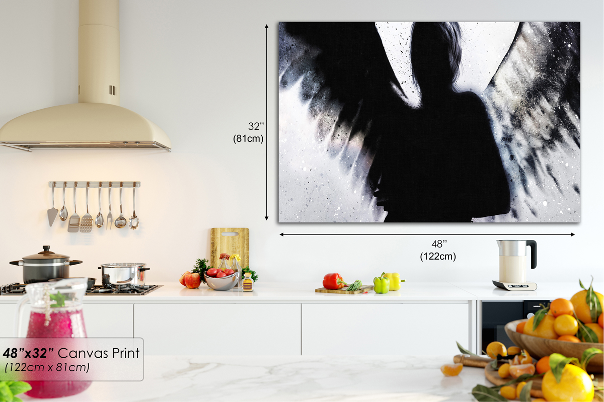 AB219 Black Grey Angel Cool Modern Abstract Canvas Wall Art Large Picture Prints 