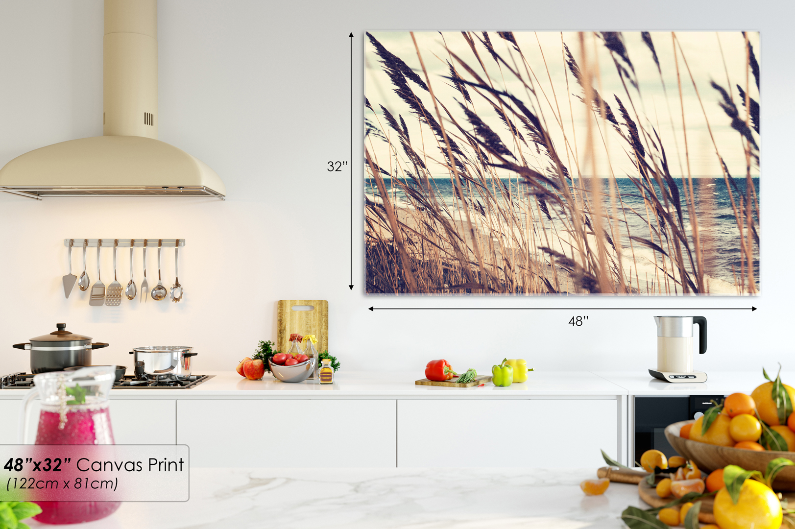 SC447 Ocean Beach Shrubbery Scenic Wall Art Picture Large Canvas Print 