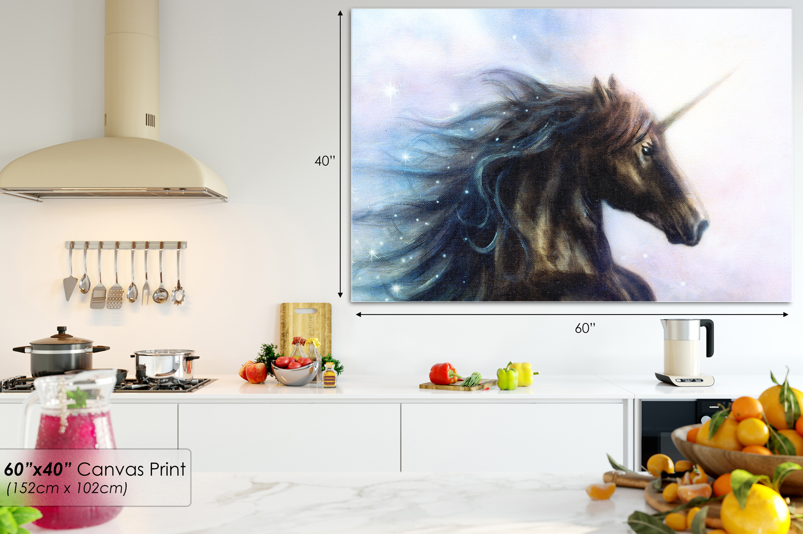 A441 Black Unicorn Blue White Funky Animal Canvas Wall Art Large Picture Prints 