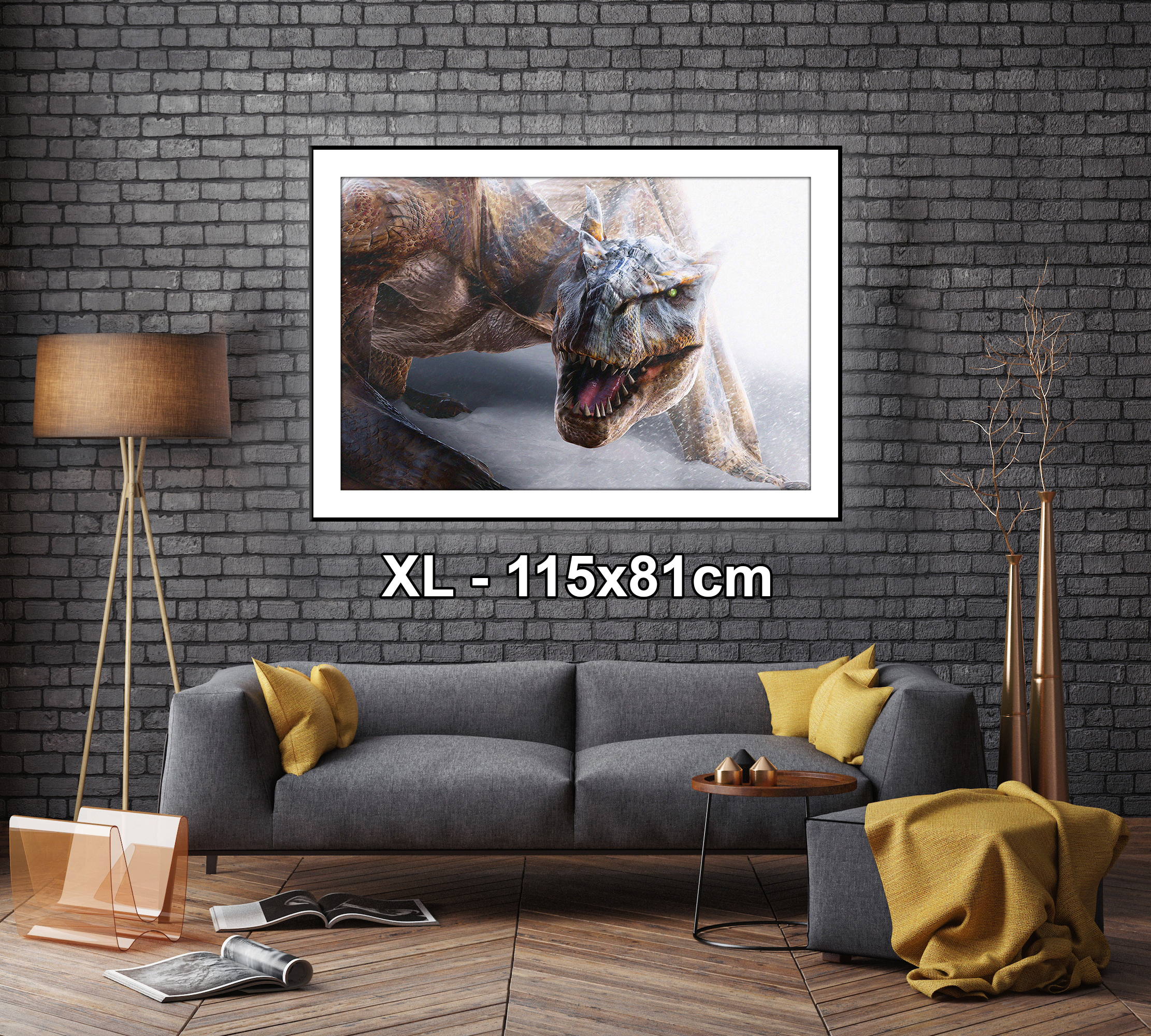A110 Brown White Winter Dragon Funky Animal Canvas Wall Art Large Picture Prints 