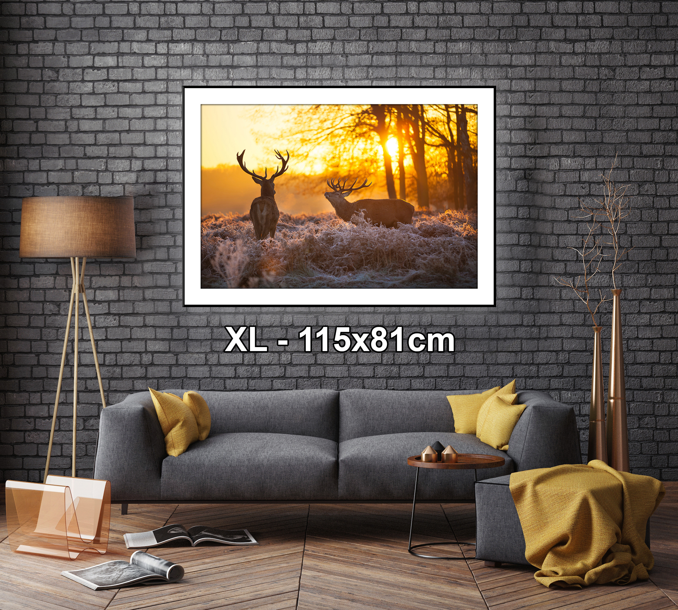 Sunset Forest Stag Deer Funky Animal Canvas Wall Art Large Picture Prints