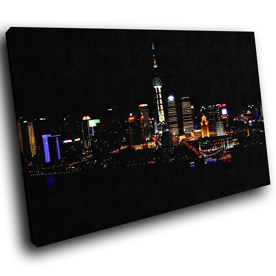 Colourful City Night Skyline Scenic Canvas Wall Art Large Picture Prints - Picture 1 of 7