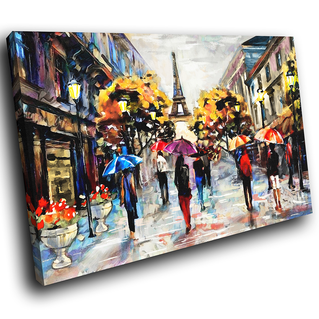 Colourful Retro Paris Cool Scenic Canvas Wall Art Large Picture Prints