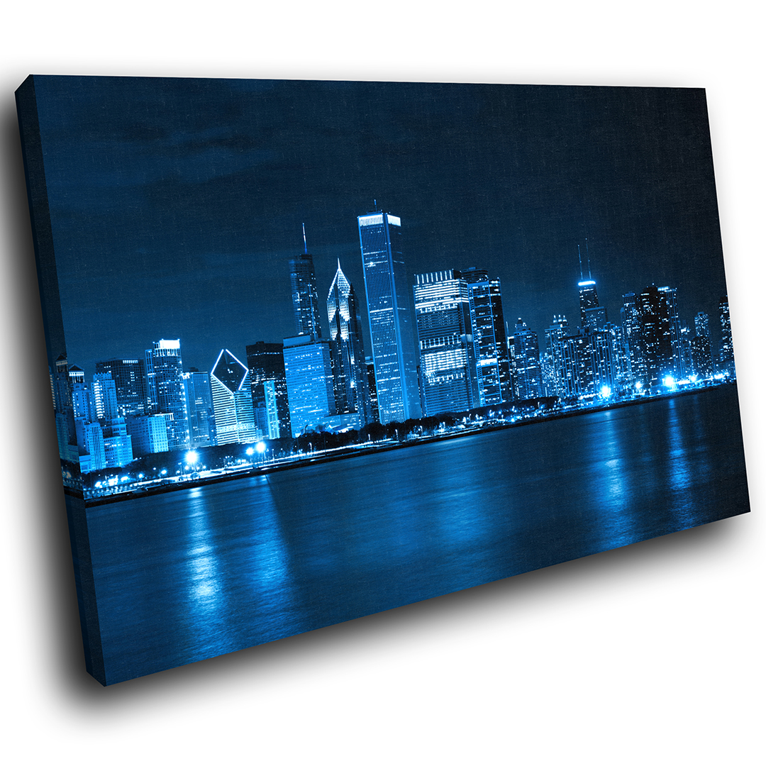 Blue Black Grey City Skyline Scenic Canvas Wall Art Large Picture Prints