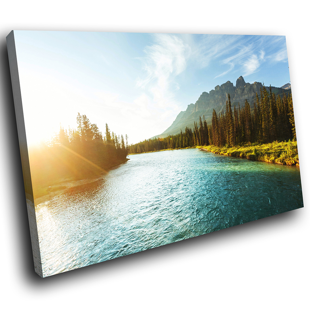 Blue Green Forest River Scenic Canvas Wall Art Large Picture Prints