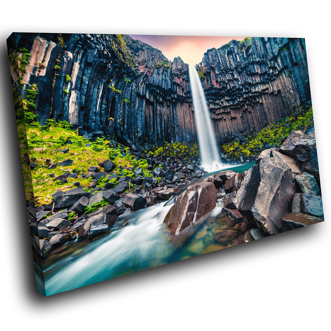 Blue Green Black Waterfall Nature Scenic Canvas Wall Art Large Picture Prints