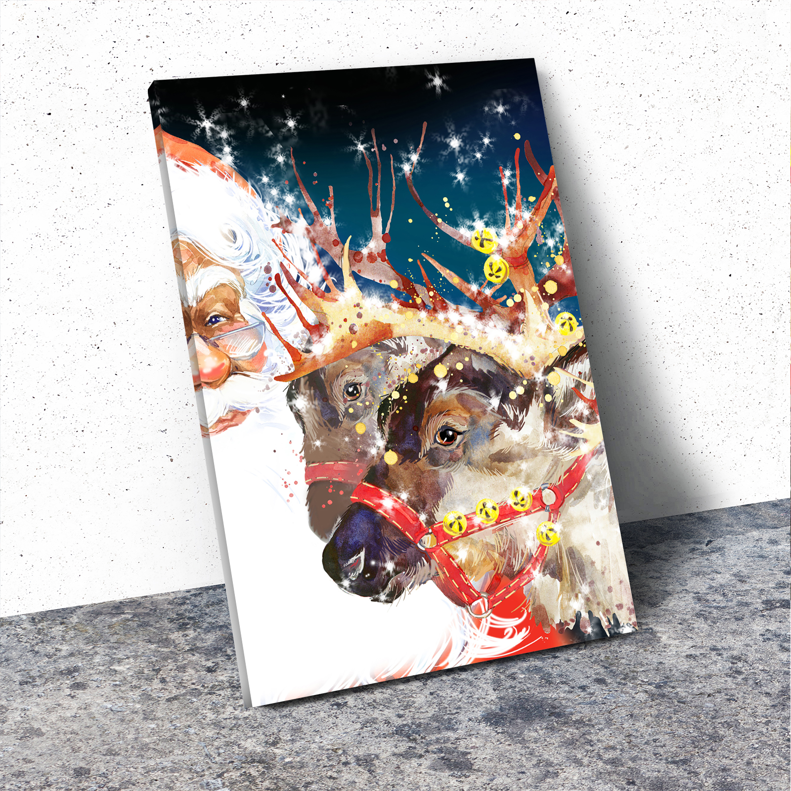 Santa Reindeer Christmas Portrait Animal Canvas Wall Art Large Picture Prints - Picture 2 of 7