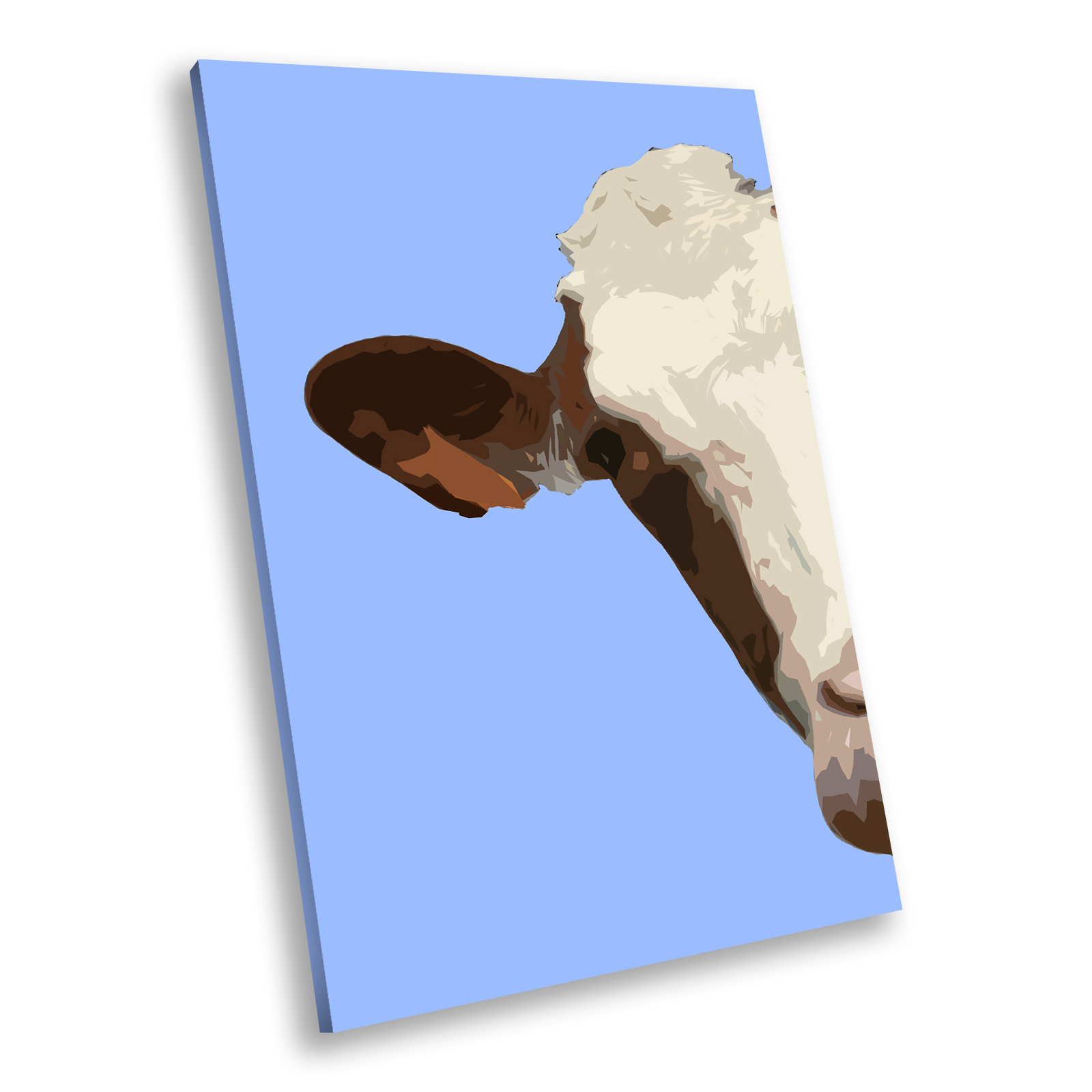 Blue Abstract Brown Cow  Portrait Animal Canvas Wall Art Large Picture Prints