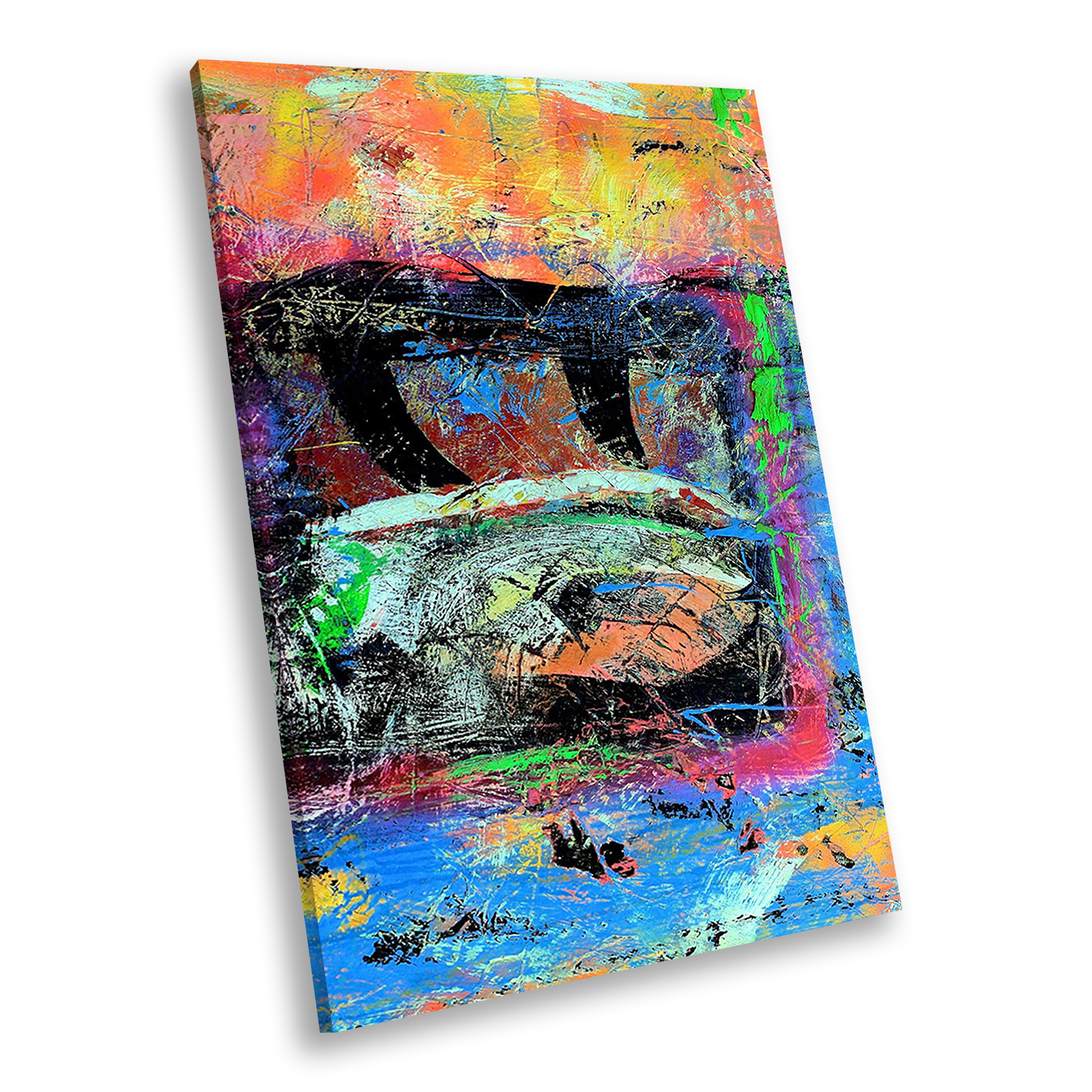 Orange Blue Green Portrait Abstract Canvas Wall Art Large Picture Prints