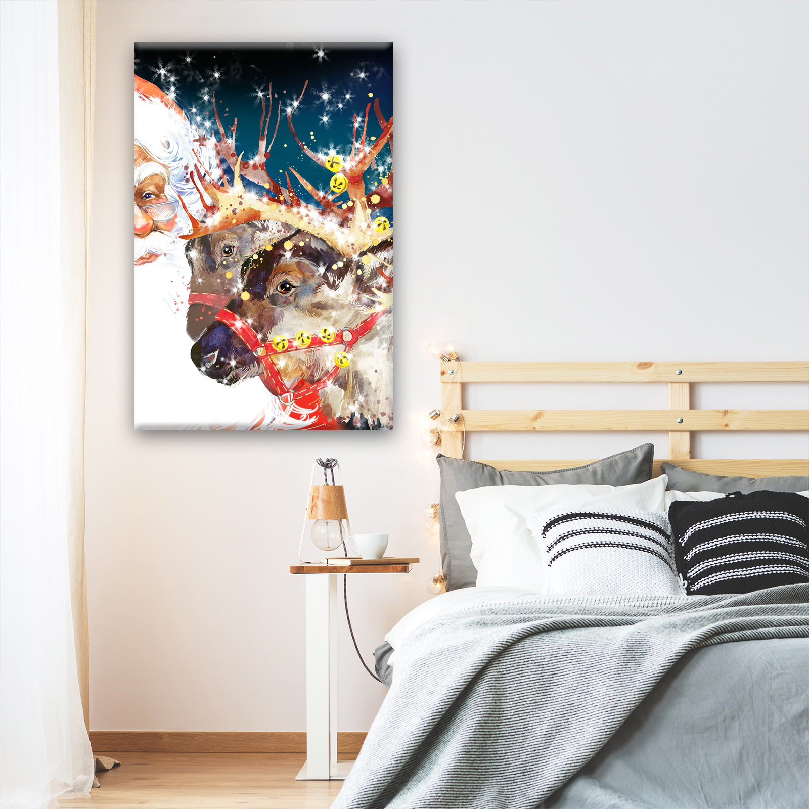 Santa Reindeer Christmas Portrait Animal Canvas Wall Art Large Picture Prints - Picture 4 of 7