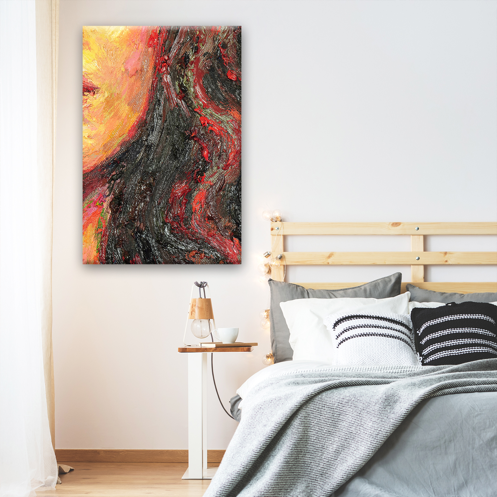 Red Black Orange Woman Face Portrait Canvas Wall Art Large Picture Prints - Picture 4 of 7